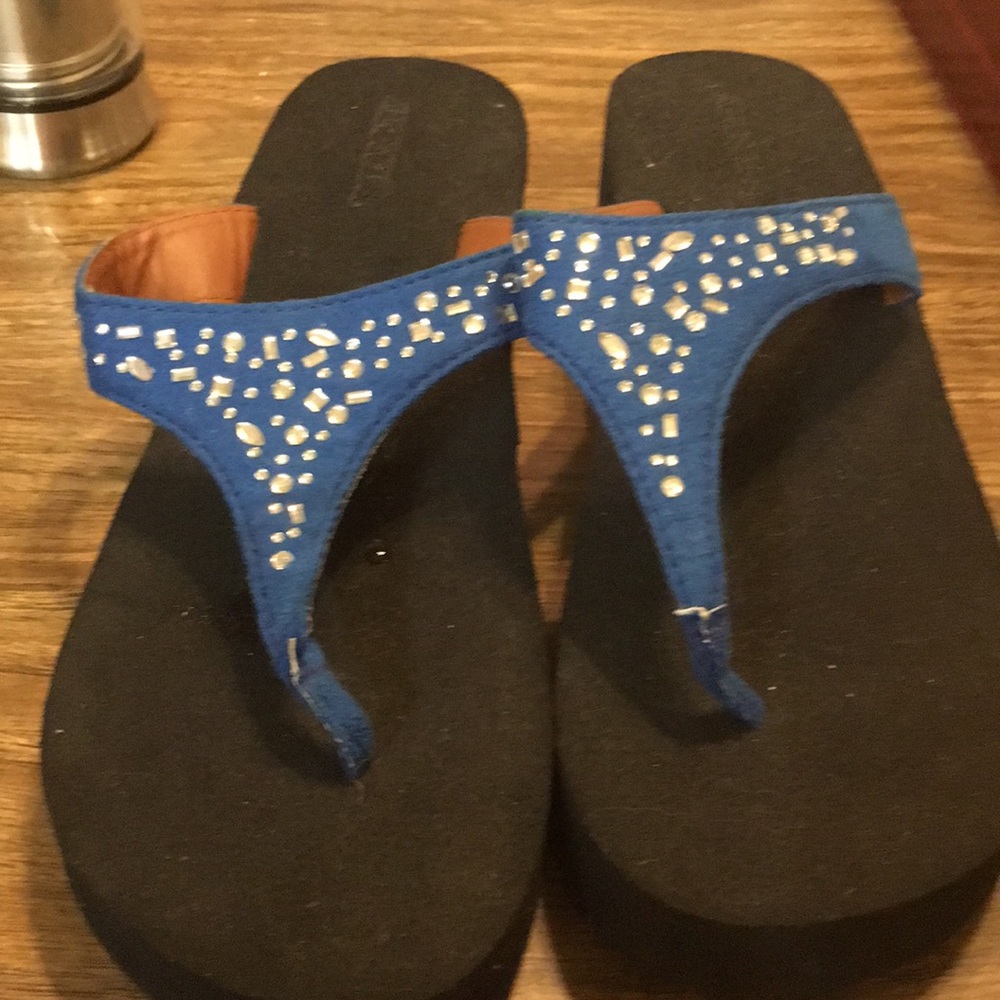 Sandal wedges blue with rhinestones XL (9/10)